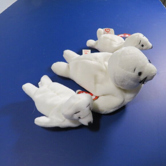 Seymour white seals ty beanie babies (1) large (2) small stuffed Animal plush - Picture 2 of 15